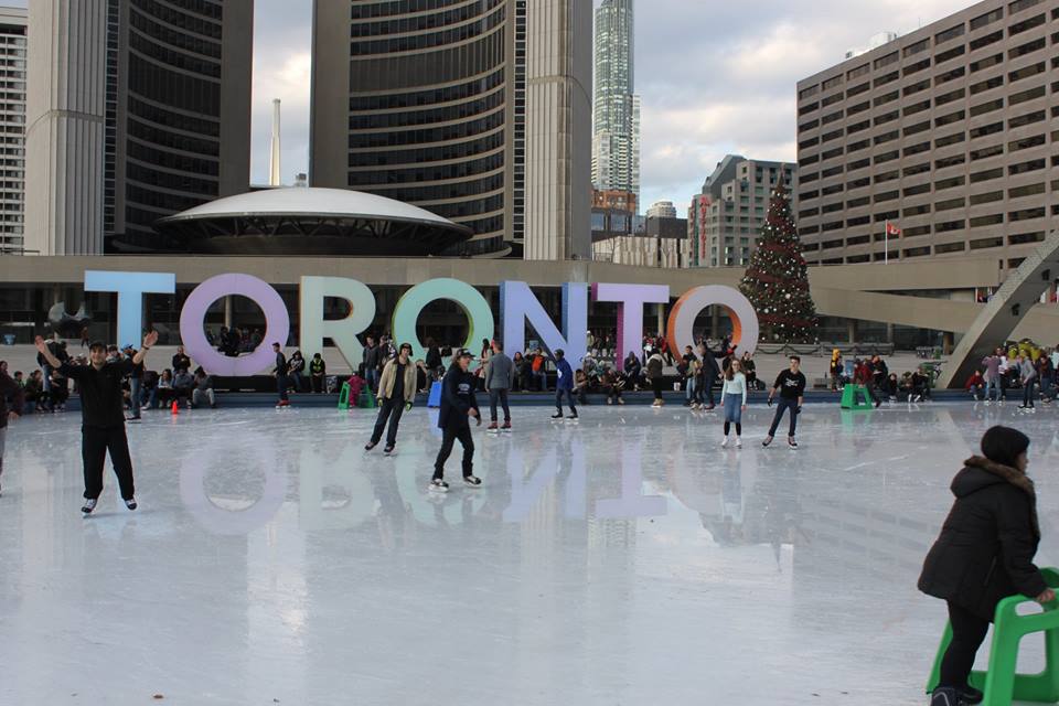 YMCA Academy students at the 2015 skating trip at Nathan Phillips Square