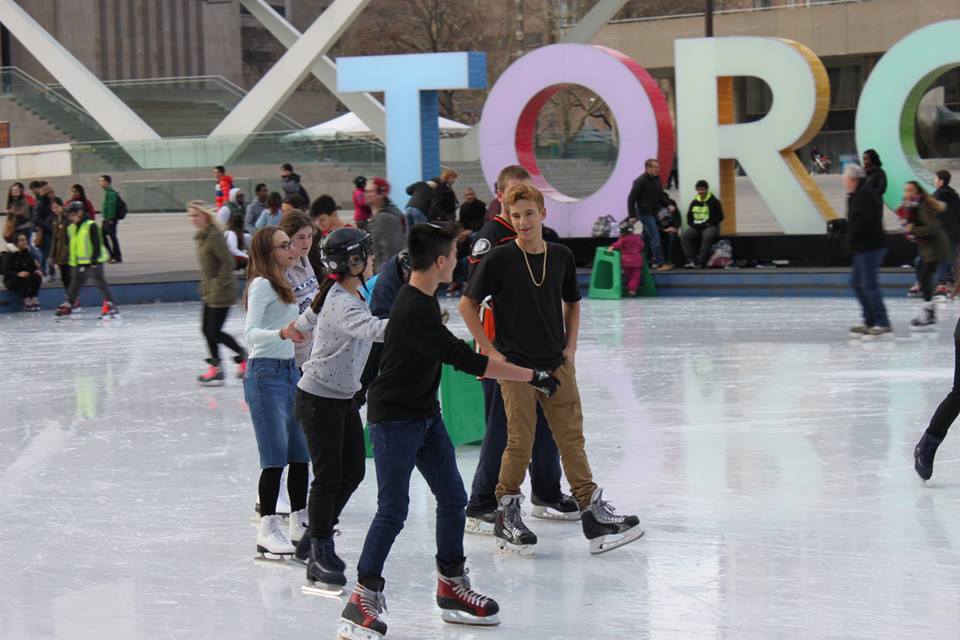 YMCA Academy students at the 2015 skating trip at Nathan Phillips Square