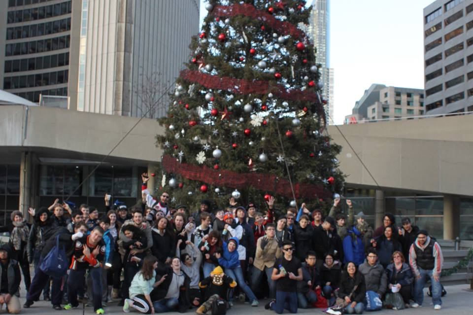 YMCA Academy students at the 2015 skating trip at Nathan Phillips Square