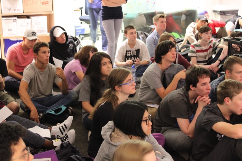 YMCA Academy students participate in a Virtual Reality experience named Clouds Over Sidra (2015, directed by Gabo Arora and Chris Milk)