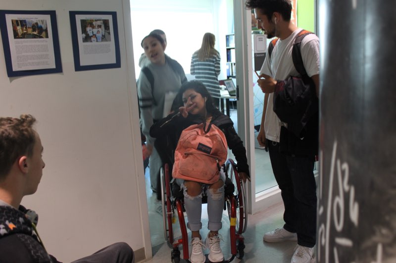 Students from 3 classes spend the day in wheelchairs to experience some of the challenges and barriers people in wheelchairs may experience within the school and the neighbourhood.