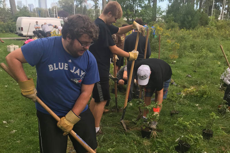 YMCA Academy students tree planting on Toronto Island