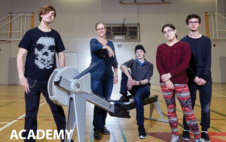 Academy students pose during the Academy Rowing Crew’s 24-hour Row – Sweat for Good Challenge