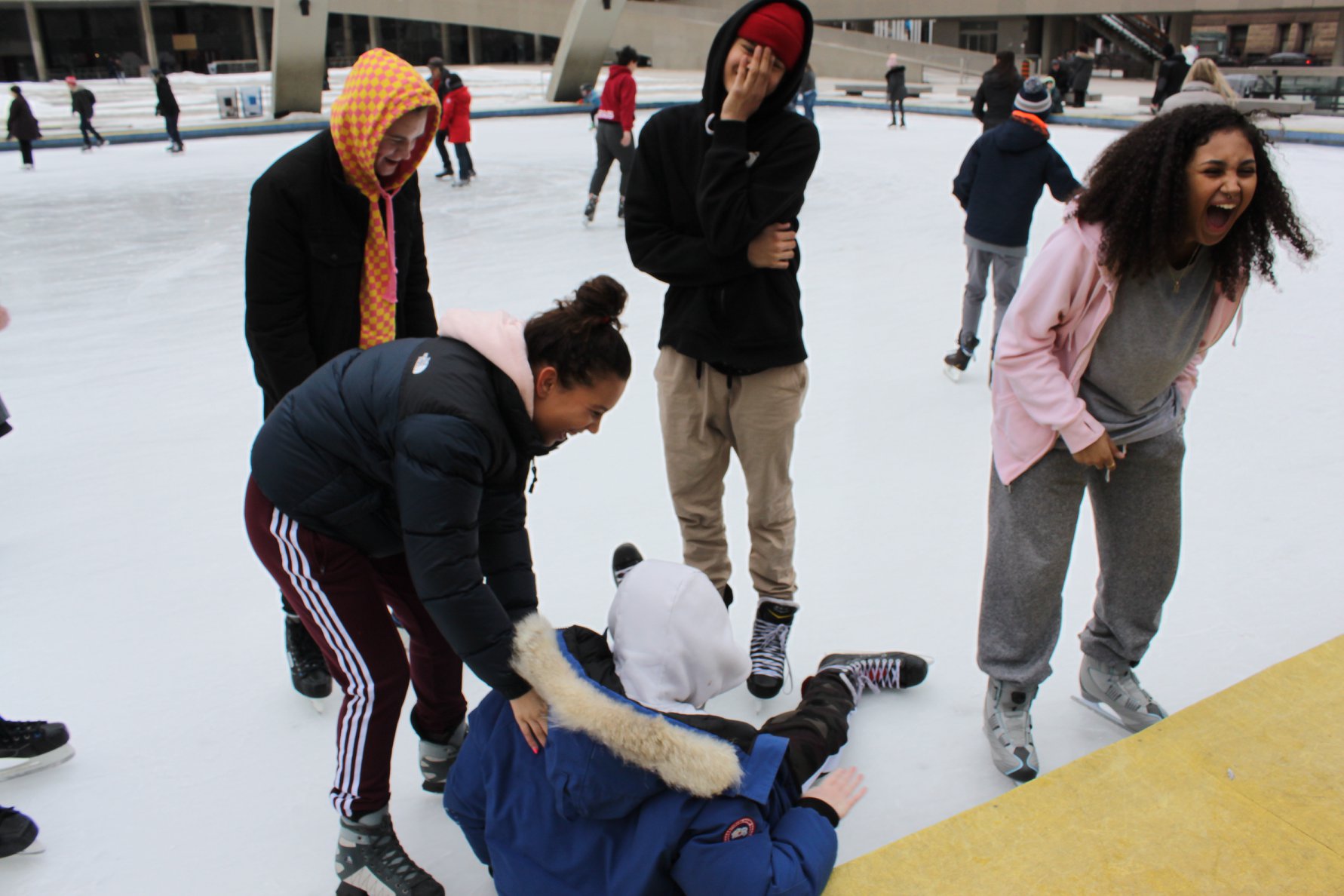 Students skating at Nathan Phillips Square