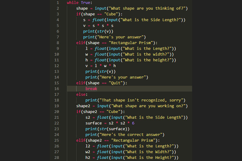 Python coding in Computer Technology class