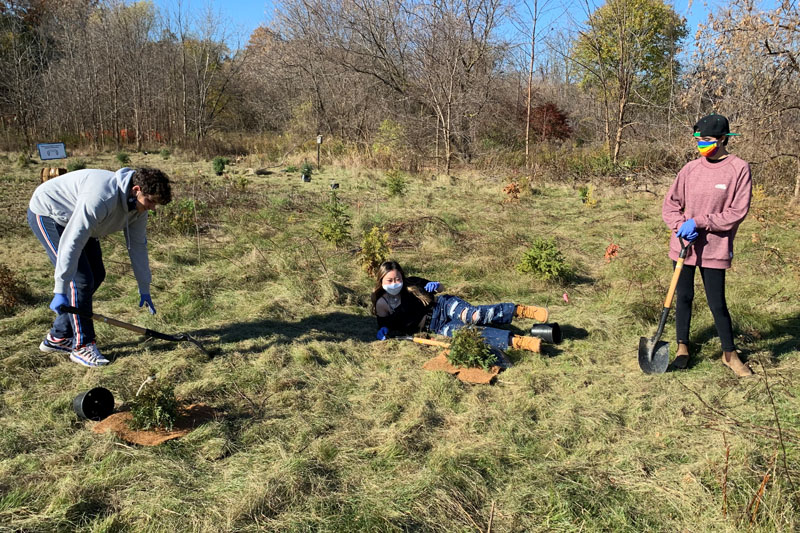 Academy students planting trees with the TRCA