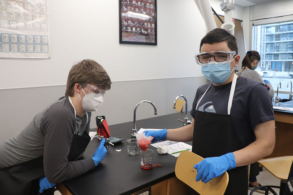 The students in SBI3C were actively lysing strawberry cells to extract and isolate DNA from the nuclei of strawberry cells