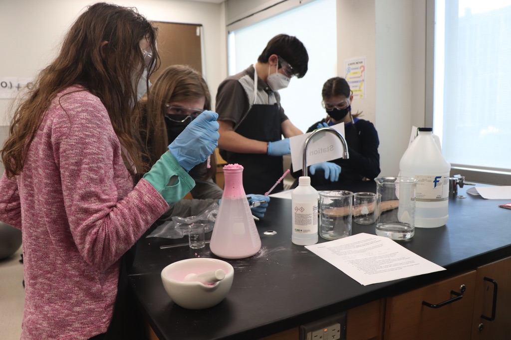 The students actively extracted bismuth metal from pepto bismol tablets.