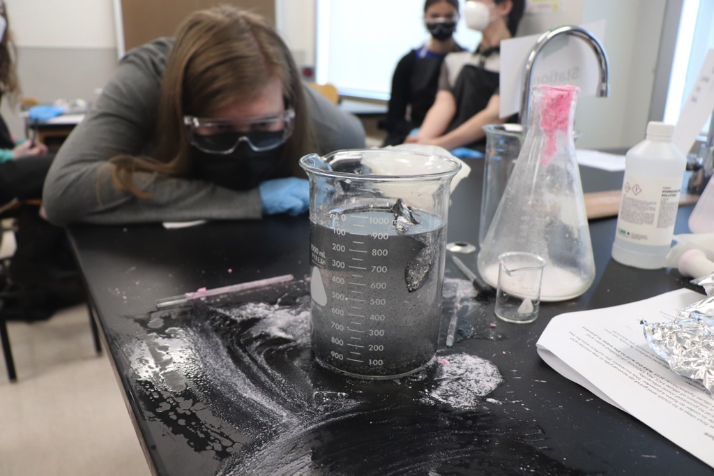 The students actively extracted bismuth metal from pepto bismol tablets.